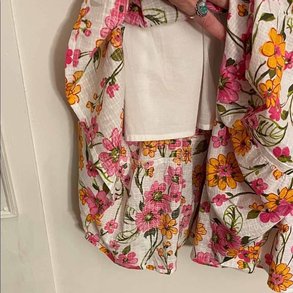 Lands End NWOT White Floral Cotton Smocked Tiered Dress Sz XL - Picture 3 of 10